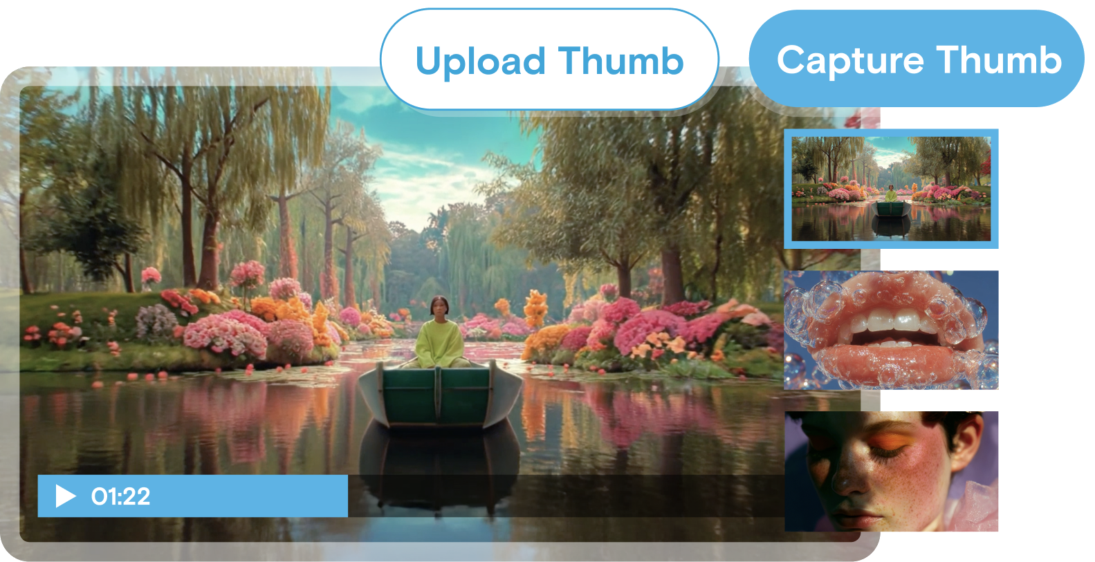 Custom upload and capture thumbnails applied to a reel clip