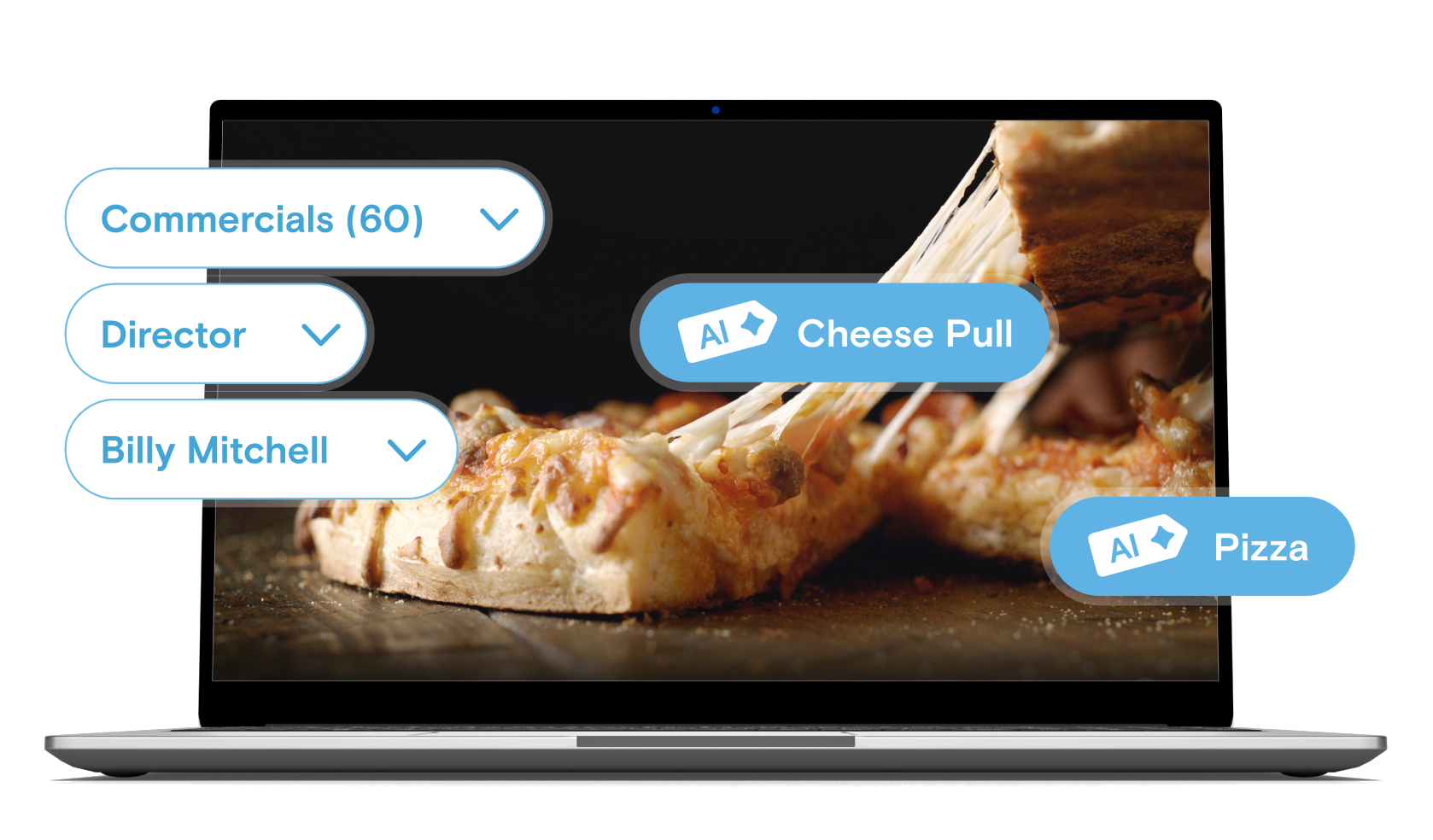 A laptop showing Simian tag filters like Commercials, Director and Cheese Pull