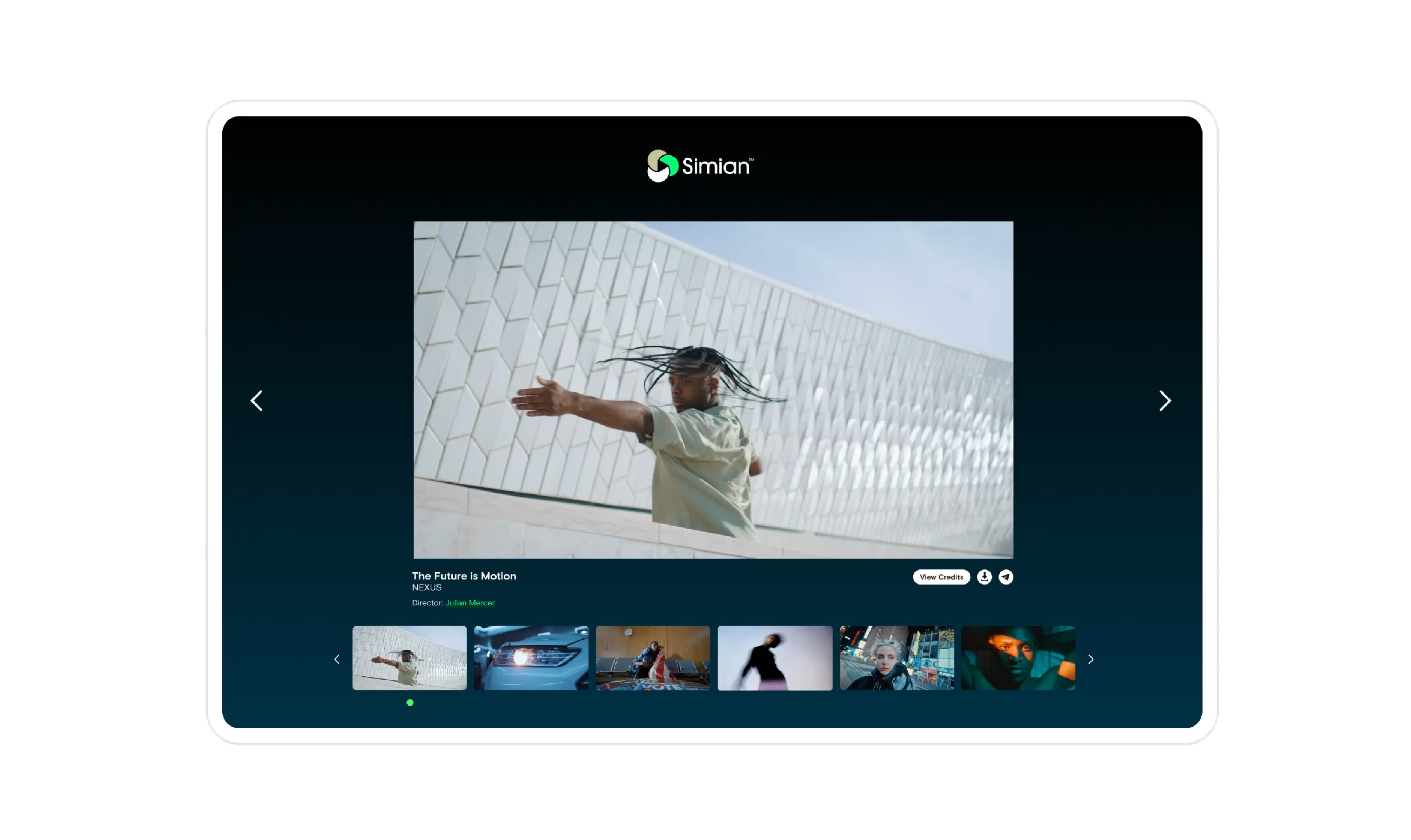 The Simian app showing the reel player