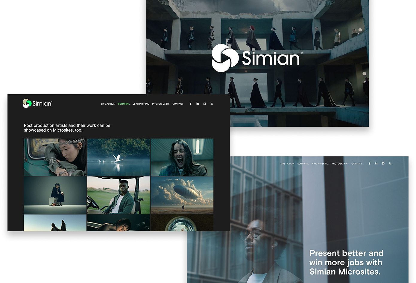 Simian Microsite pages presenting a project as a web experience