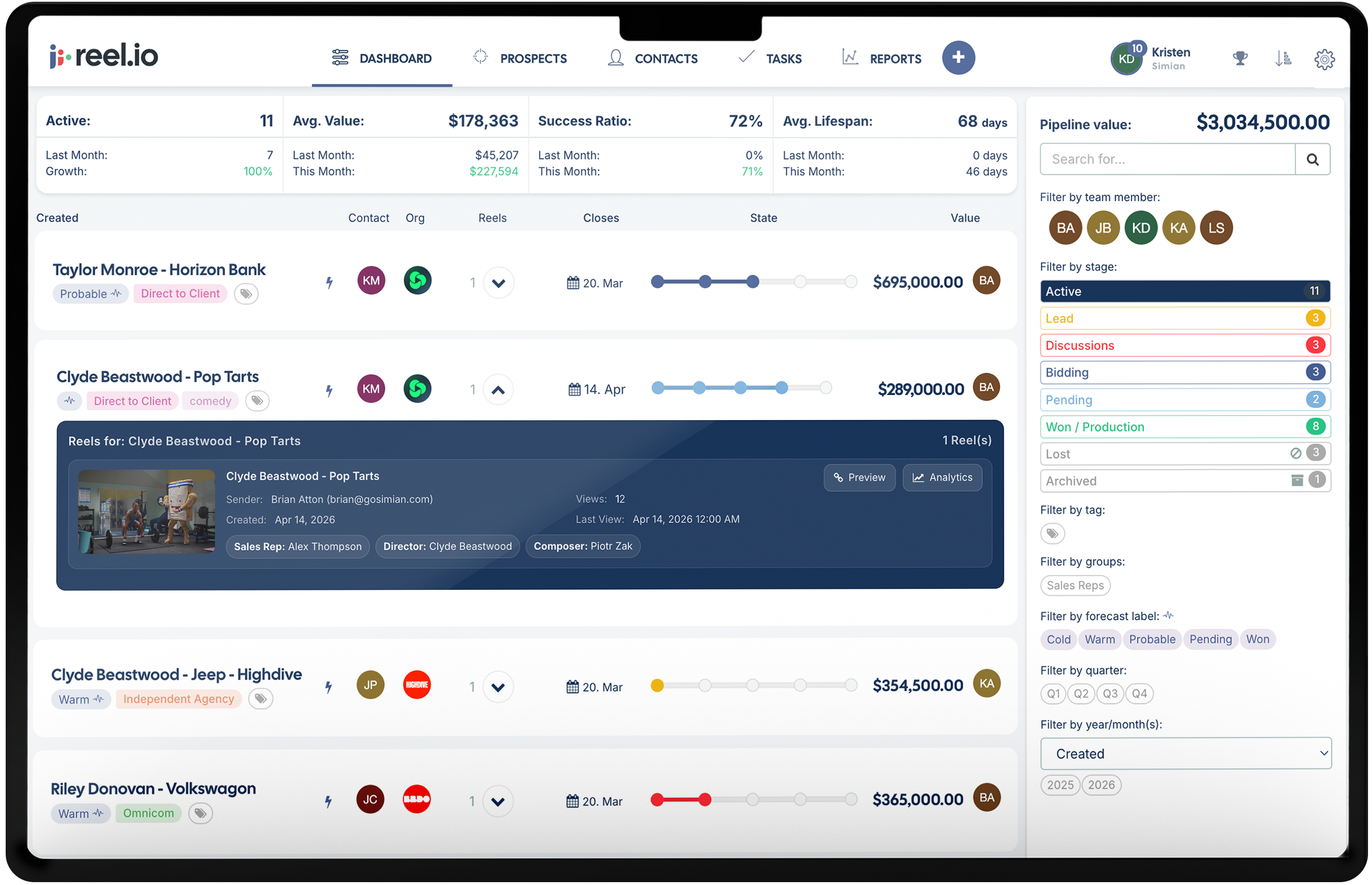 A reel presented through Reel.io